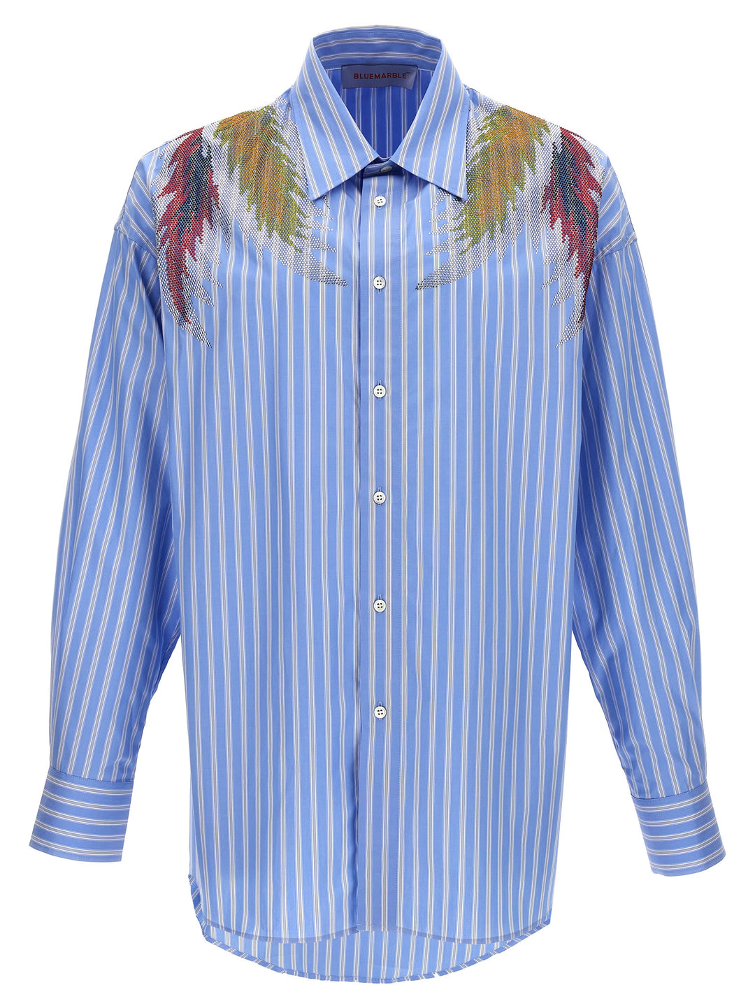 Rhinestoned Stardust Stripe Shirt, Blouse Light Blue