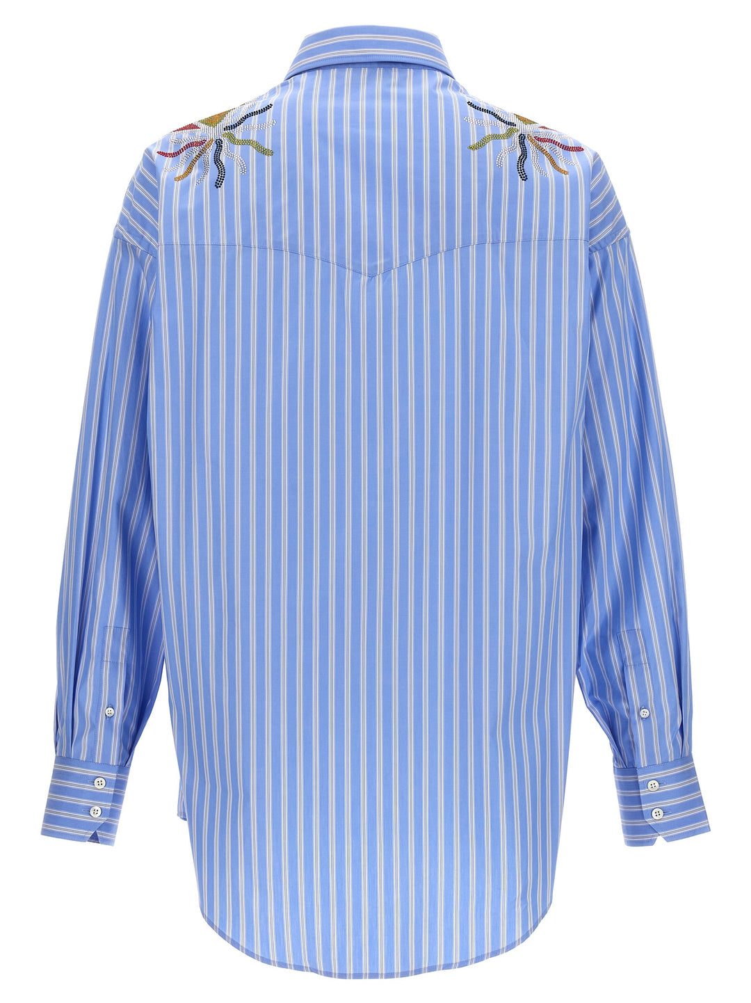 Rhinestoned Stardust Stripe Shirt, Blouse Light Blue