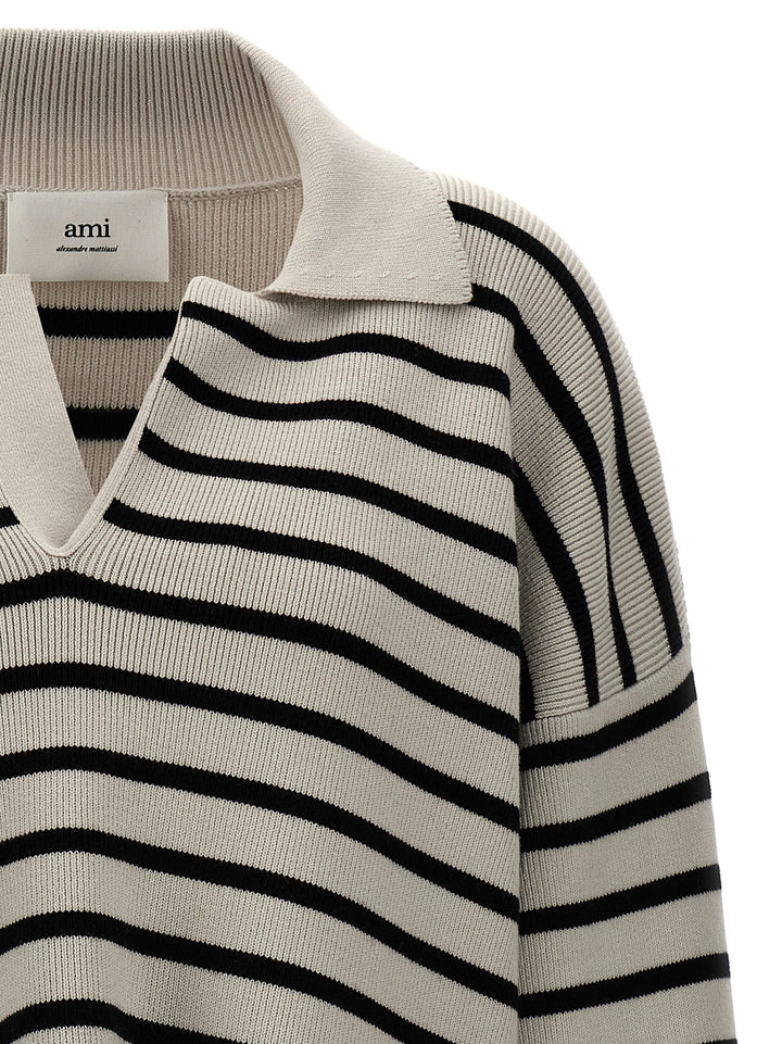 Striped Polo Sweater Sweater, Cardigans White/Black