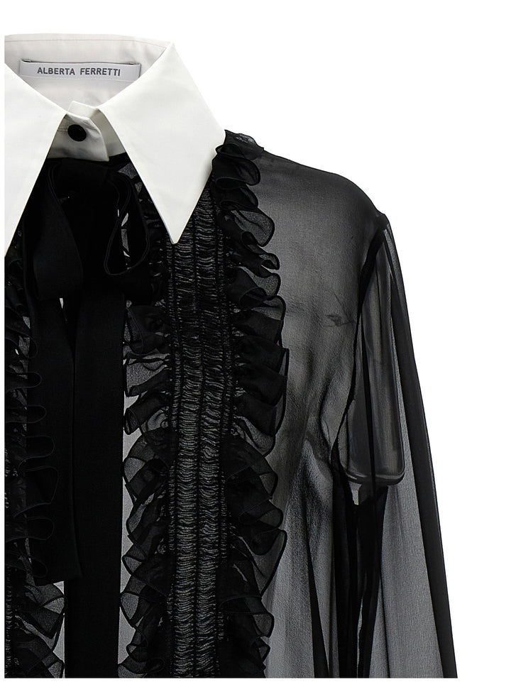 Ruffles Plastron Shirt Shirt, Blouse White/Black