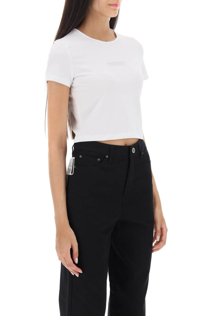 T Shirt Cropped Con Logo In Strass - Rotate - Donna