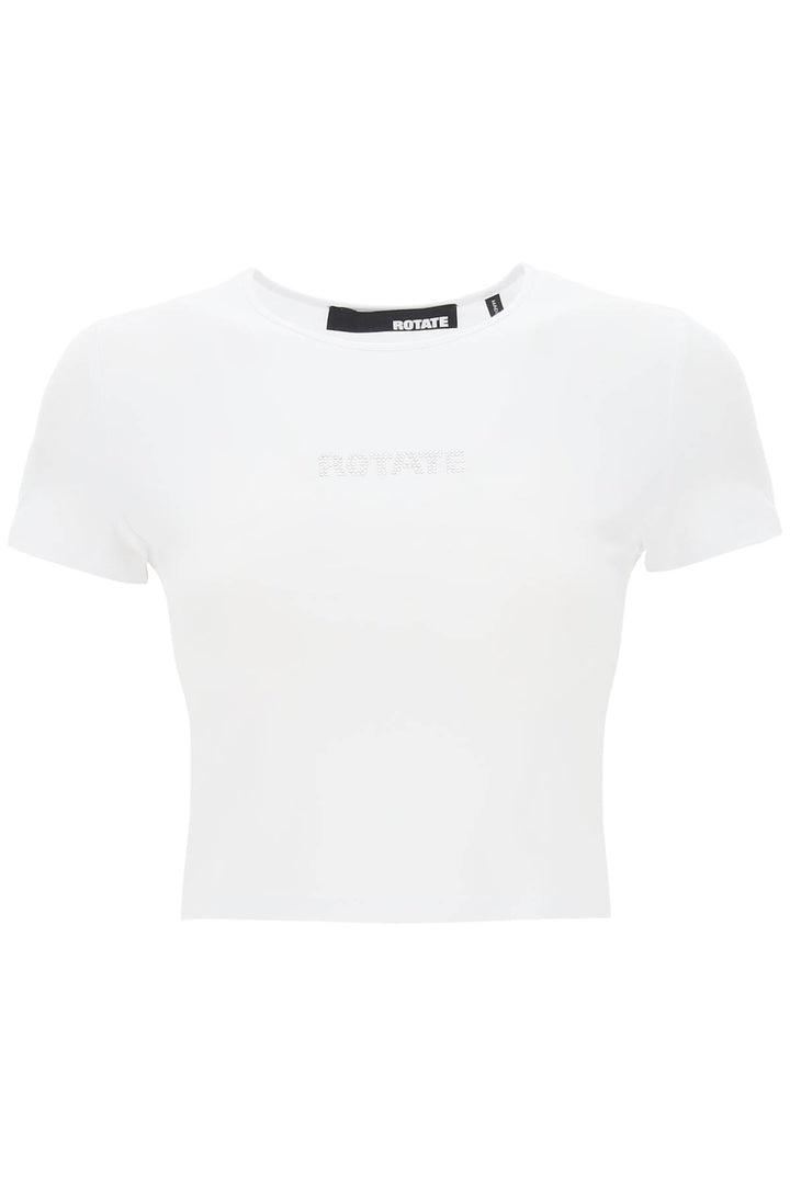 T Shirt Cropped Con Logo In Strass - Rotate - Donna