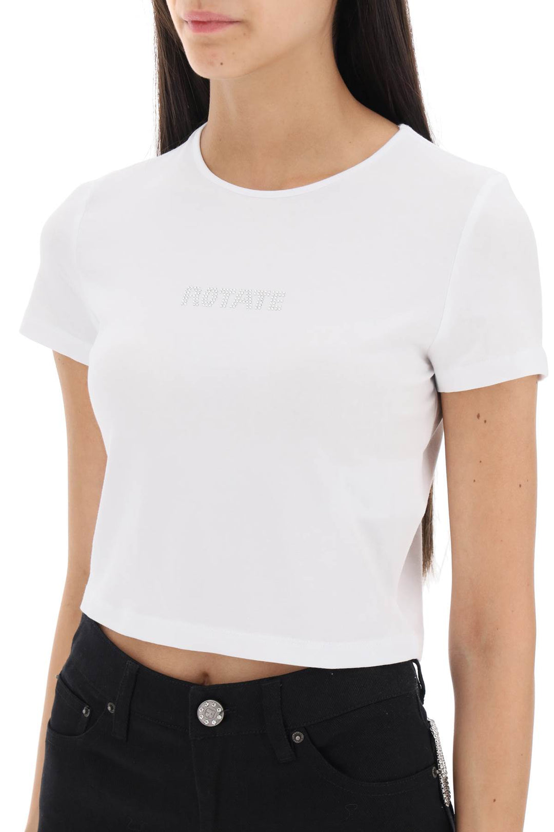 T Shirt Cropped Con Logo In Strass - Rotate - Donna