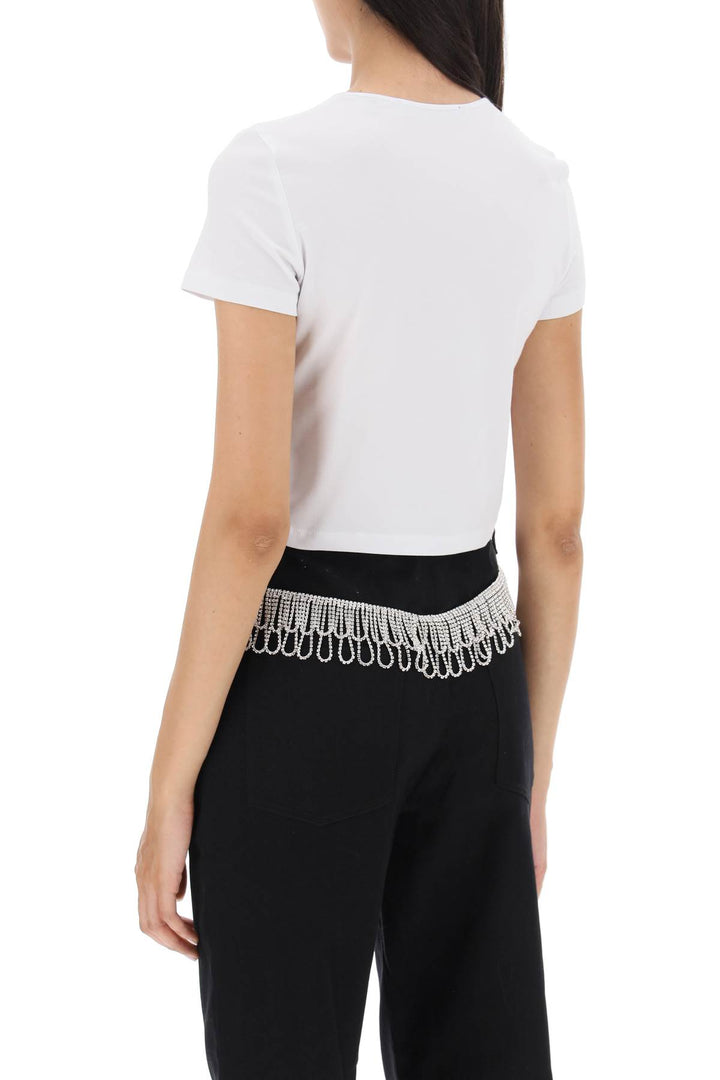 T Shirt Cropped Con Logo In Strass - Rotate - Donna